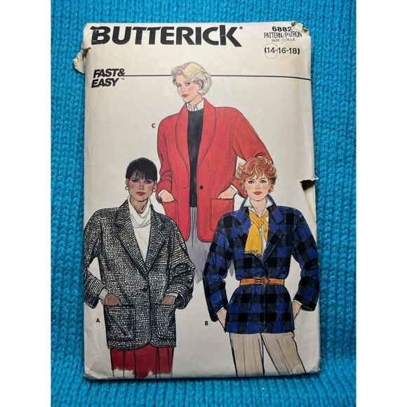 Butterick Sewing pattern 6882 Blazer jacket boxy oversized 1990s size 14 - Picture 1 of 8